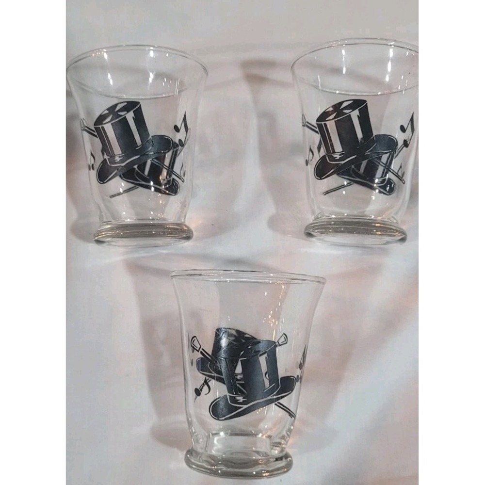 3 Antique MCM 1950's Libbey Top Hot & Cane Cocktail/Shot Glass~3" Tall~ LOVELY!